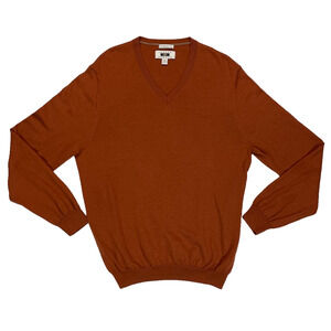 Joseph Abboud XXL Extra Fine Merino Wool V-Neck Sweater Rust Brown